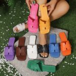 Women'S Flat Sandals - Colorful Square Toe Slip-On Shoes with Faux Cover Upper & Sole, Casual Summer Monogram Footwear in White, Pink, Yellow, Blue, Green & More, Everyday Sandals | Square Toe Design | Synthetic Cover Sandal
