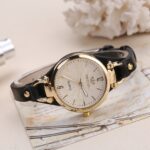 Wal-Joy Women's Elegant Minimalist Quartz Watch with White Dial, Golden-Tone Markers & Light Brown Faux Leather Strap - Casual Chic Casual Attire, Stylish Wristwatch | Sleek Round Case | Clear Numeral Markers - Image 4