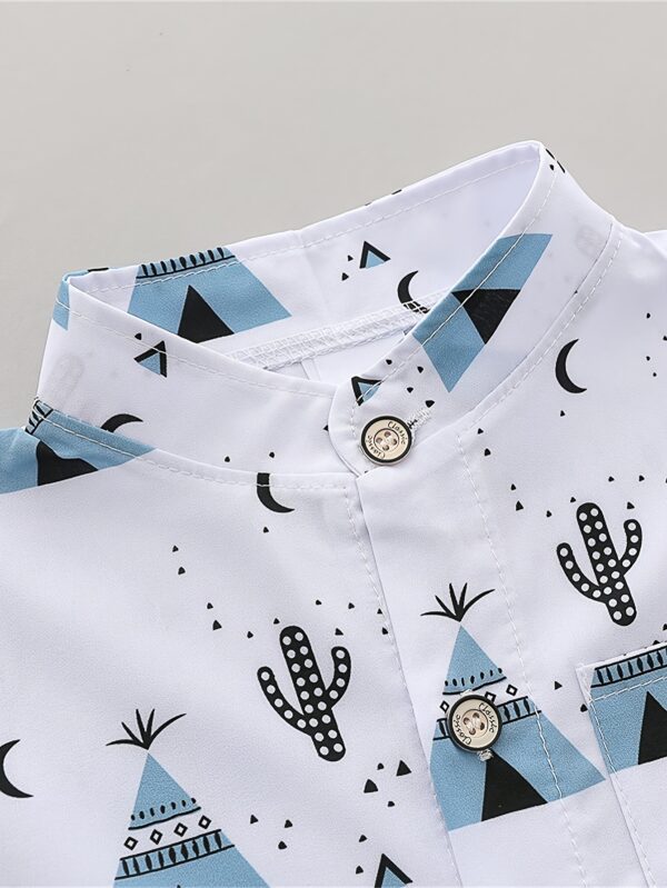 Men'S Infant Summer Graphic Tee and Shorts Set - Casual, Non-Stretch, Short Sleeve Shirt with Pyramid and Cactus Print, Light Blue Shorts, White Sneakers, Casual Summer Outfit for Little Boys, Casual Summer Outfit|Playful Print Design|Comfortable Fit, Baby Clothes, for Outdoor - Image 9