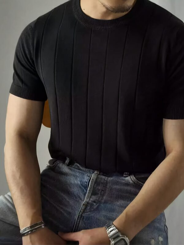2024 New Men's Short Sleeve Knit Sweater - Breathable Stretch Fabric, Solid Red Round Neck Casual Pullover for Summer Outdoor & Daily Wear, Leisure Clothing, Mature Style Top, Comfortable Fit - Image 2