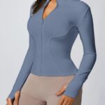High-Elasticity Slim-Fit Yoga Top - Stand Collar Zipper Front Long Sleeve Workout Shirt, Peach Solid Color Non-See-Through Fabric for Yoga, Gym & Casual Wear, Machine Washable, Formfitting Design, Highelasticity Material - Image 8