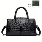 Elegant Women's Crocodile-Embossed Handbag - Chic European & American Style, Versatile Crossbody & Shoulder Bag in Black with Green Accents, Durable PU Material with Polyester Lining, Zip Closure - Image 6