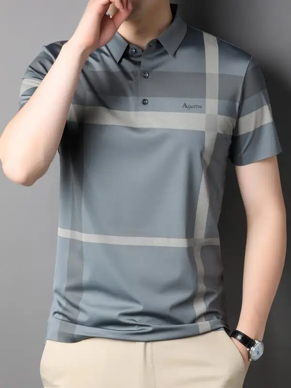 Men's Summer Plaid Shirt - Casual Short Sleeve, Nylon Blend, Stretch Fabric, Non-Transparent - Image 8