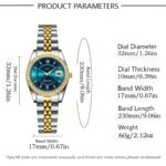 KASRLUO Women's Stainless Steel Quartz Watch with Luminous Rhinestone Date Display, Blue Dial & Golden-Tone Band - Elegant Business Style, Casual Elegance | Elegant Timepiece | Luminous Dial - Image 2