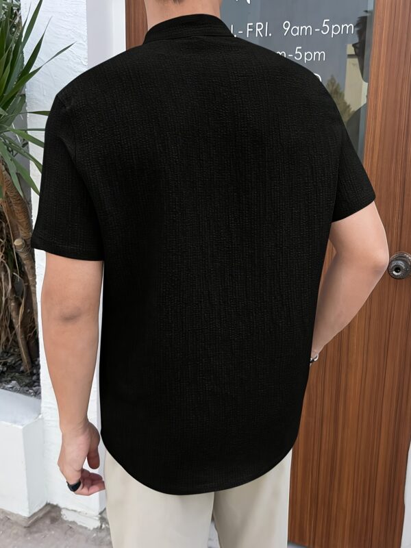 Men'S Lightweight Summer Casual Shirt - Solid Color Beige, Short Sleeve, Stand Collar, Button-Up, Breathable Woven Fabric for Outdoor & Weekend Wear, Relaxed Fit Shirt | Classic Collar Shirt | Durable Fabri - Image 4