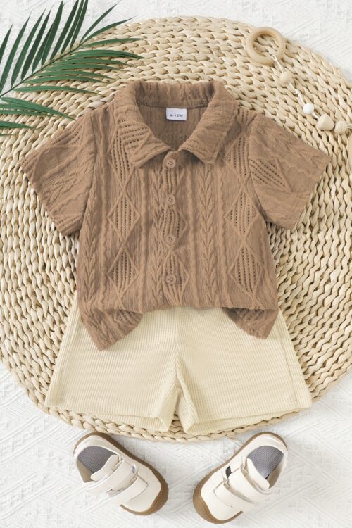 Youngsters Youngsters Boy Summer Solid Color Jacquard Short Sleeve Shirt + Shorts Two Piece Set, Perfect for Outdoor