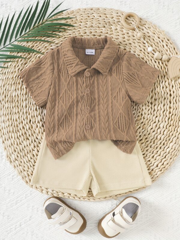 Youngsters Youngsters Boy Summer Solid Color Jacquard Short Sleeve Shirt + Shorts Two Piece Set, Perfect for Outdoor