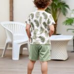 2pcs set of boys' clothing, summer short-sleeved round-neck T-shirt with leaf print and boy's fashionable shorts for summer outings, Perfect for Outdoor - Image 7