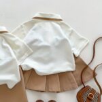 Cartoon Polo Shirt And Pleated Dress Set for Baby Girls in a Collegiate Style, for Outdoor - Image 2