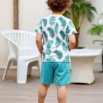 2pcs set of boys' clothing, summer short-sleeved round-neck T-shirt with leaf print and boy's fashionable shorts for summer outings, Perfect for Outdoor - Image 6