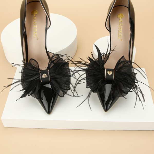 2pcs Feather Mesh Bowknot Design Shoe Clips, Detachable Wedding Shoe Decoration Accessories For High Heels - Image 4