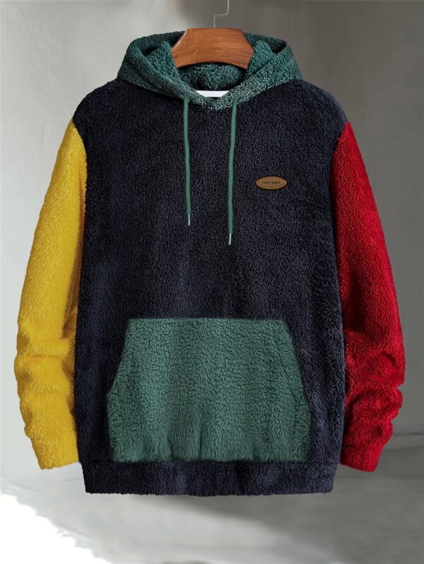 Men's Multicolor Fleece Hoodie with Patch - Warm, Casual Fall & Winter Sweatshirt with Drawstring Hood and Kangaroo Pocket, Casual Winter Wear|Color Block Hoodie|Soft Texture Sweatshirt