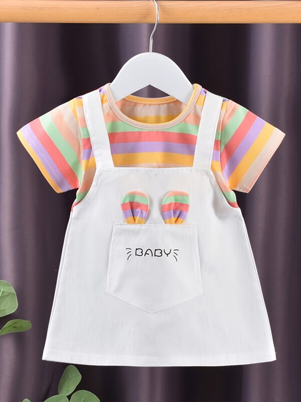 A New Baby Girl'S Summer Dress, Featuring Striped Short Sleeves And a Faux Two-Piece Design, Made of Pure Cotton, Perfect for Little Ones. - Image 4