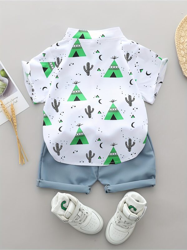 Men'S Infant Summer Graphic Tee and Shorts Set - Casual, Non-Stretch, Short Sleeve Shirt with Pyramid and Cactus Print, Light Blue Shorts, White Sneakers, Casual Summer Outfit for Little Boys, Casual Summer Outfit|Playful Print Design|Comfortable Fit, Baby Clothes, for Outdoor - Image 7