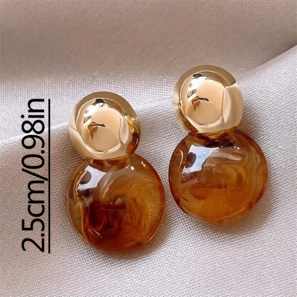Boho Style 14K Golden Plated Copper Geometric Drop & Dangle Earrings for Women - Fashion Round Resin Textured Earrings, Stainless Steel Ear Needle, No Mosaic Material, Suitable for Party Occasions, All Seasons - Image 4