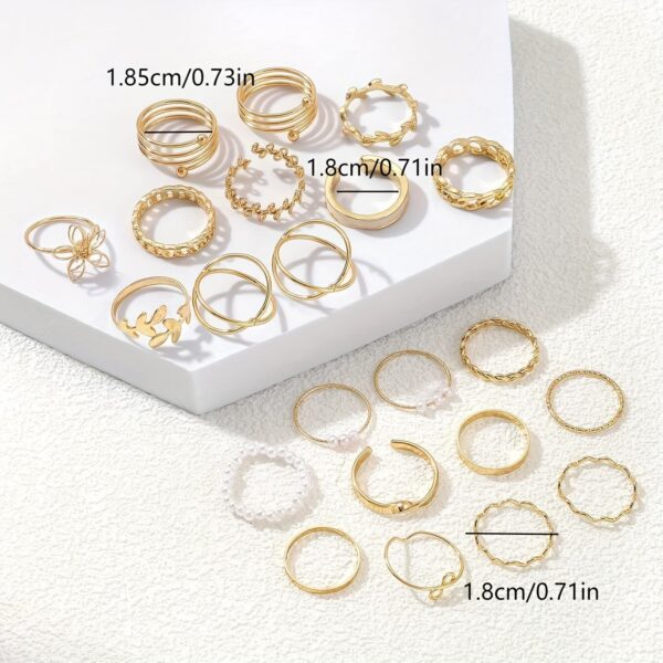 22-Piece Fashion Stackable Rings Set, Vintage Punk Style, Faux Pearl Inlays, Versatile for Daily Wear, Parties, Casual Vacation, Perfect Gift for Women, Zinc Alloy, Heart Theme, All-Season Accessory - Image 4