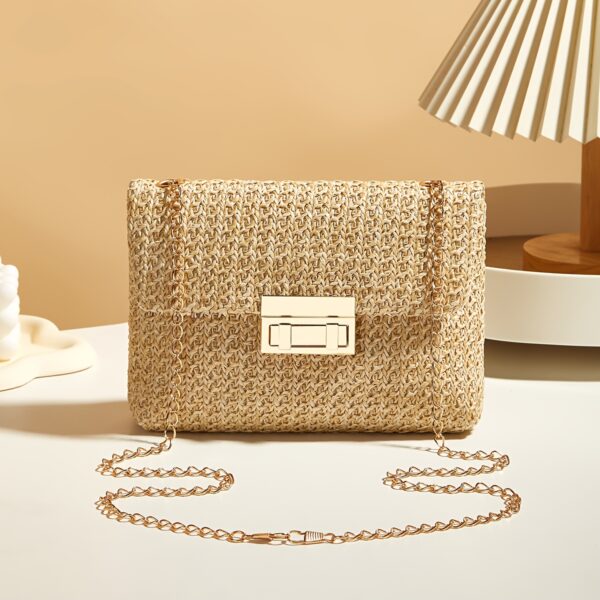 2025 New Trendy Woven Women'S Tote and Wallet, Practical Crossbody Bag, Single Shoulder Bag, Small Square Bag, Metal Chain Strap, Simple Women'S Crossbody Bag - Image 7