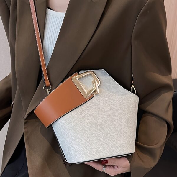 French-Inspired Elegant Women's Bucket Bag with Adjustable Thin Shoulder Strap, Large Capacity & Golden-Tone Lock Closure - Beige All-Purpose Commuter Handbag for Work, Travel, Daily Use, Crossbody Purse, Travel Handbag, Sophisticated Fashion, Textured Finish - Image 15