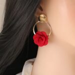 Elegant Boho-Chic Handcrafted Fabric Flower Dangle Earrings - Mixed Colors, Iron Crafted for Everyday & Wedding Wear - Image 7