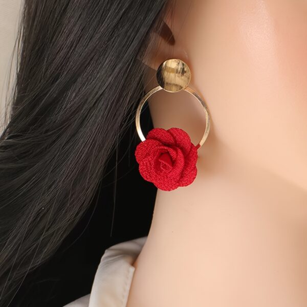 Elegant Boho-Chic Handcrafted Fabric Flower Dangle Earrings - Mixed Colors, Iron Crafted for Everyday & Wedding Wear - Image 7
