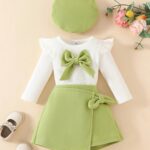 3pcs Baby's Adorable Bowknot Decor Long Sleeve Top + Beret + Trendy Skirt, Toddler & Infant Girl's Clothing Outdoor Set For Winter Fall, Outdoor Cloth - Image 5