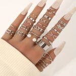 22-Piece Fashion Stackable Rings Set, Vintage Punk Style, Faux Pearl Inlays, Versatile for Daily Wear, Parties, Casual Vacation, Perfect Gift for Women, Zinc Alloy, Heart Theme, All-Season Accessory - Image 6