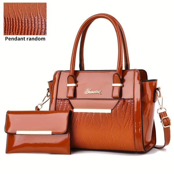 Set Women's Handbags, Elegant Vintage PU Leather Tote With Lizard & Octopus Embossing, Large Capacity Shoulder Bag For Daily & Office Use - Image 9