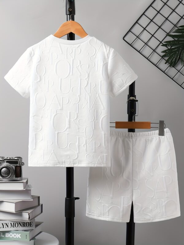 A Two-Piece Set for Boys Featuring a Casual Letter-Embossed Comfortable And Versatile Short-Sleeve T-Shirt And Shorts, Perfect for Daily Wear And Outdoor Activities in The Cool, Lightweight, And Comfortable Summer Attire, for Outdoor - Image 2