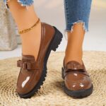 Women's Black Cover Loafers with Bow Detail - Comfortable Thick Sole, Round Toe Slip-On Shoes, Versatile for All Seasons - Image 10