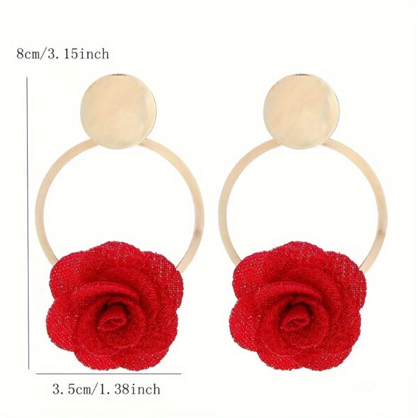 Elegant Boho-Chic Handcrafted Fabric Flower Dangle Earrings - Mixed Colors, Iron Crafted for Everyday & Wedding Wear - Image 5