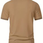 Men'S Casual Short Sleeve Polo Shirt - Beige with Black Side Stripes, Comfortable Breathable Fabric, Mandarin Collar, Zipper Detail, Perfect for Sports, Outdoor Activities & Casual Wear, Sports Casual Wear | Minimalist Design | Comfortable Fit - Image 7