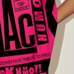 Youthful Vibes: Women's Casual Off-Shoulder Graphic Tee - Stretchy Polyester Blend, Machine Washable, Round Neck, Short Sleeve, Black & Pink Design with Bold "BLACK HUMOR" Print, Perfect for Spring/Summer - Image 7