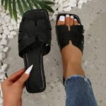 Women'S Flat Sandals - Colorful Square Toe Slip-On Shoes with Faux Cover Upper & Sole, Casual Summer Monogram Footwear in White, Pink, Yellow, Blue, Green & More, Everyday Sandals | Square Toe Design | Synthetic Cover Sandal - Image 3