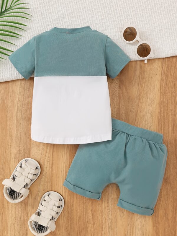 Two-Piece Set for Baby Boys Featuring a Short-Sleeve T-Shirt with a Front Pocket And Solid Color Shorts, for Outdoor - Image 4