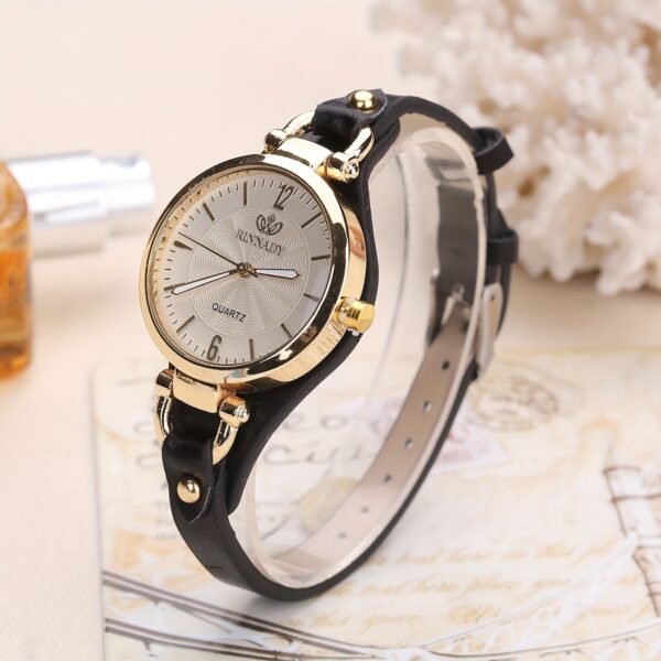 Wal-Joy Women's Elegant Minimalist Quartz Watch with White Dial, Golden-Tone Markers & Light Brown Faux Leather Strap - Casual Chic Casual Attire, Stylish Wristwatch | Sleek Round Case | Clear Numeral Markers - Image 3