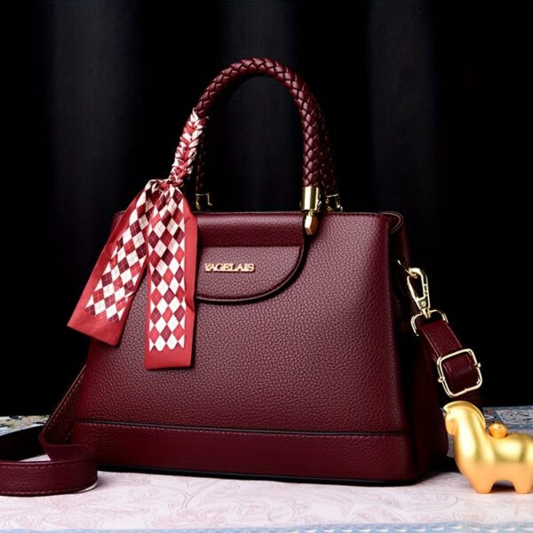Elegant Women's Shoulder letter Bag - Chic Solid Color, Large Capacity with Scarf Accent, Adjustable Strap, Secure Zip Closure - Image 3