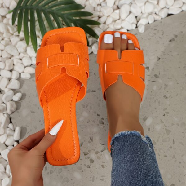 Women'S Flat Sandals - Colorful Square Toe Slip-On Shoes with Faux Cover Upper & Sole, Casual Summer Monogram Footwear in White, Pink, Yellow, Blue, Green & More, Everyday Sandals | Square Toe Design | Synthetic Cover Sandal - Image 7