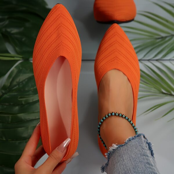 Women's Pointed Toe Flat Shoes, Solid Color Knitted Slip On Shoes, Casual Breathable Ballet Flats - Image 3