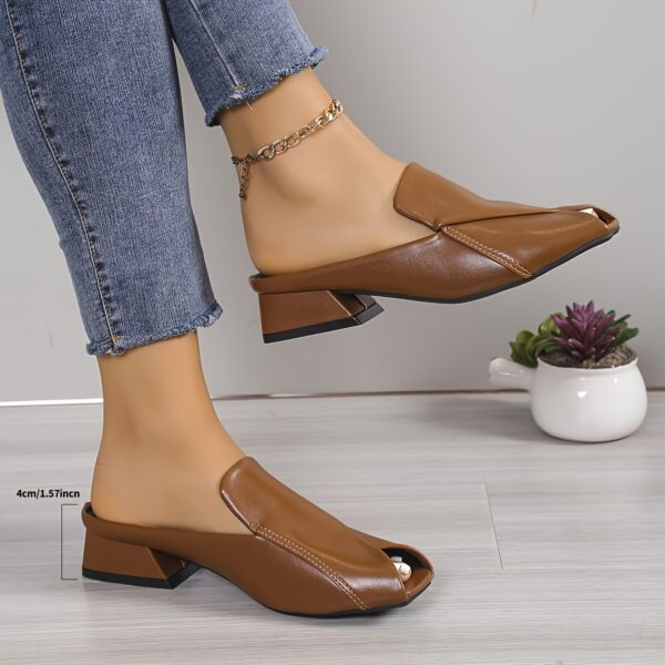 Women's Stylish Solid Color Sandals, Slip On Peep Toe Walking Comfort Block Heels, Versatile Vacation Mules Koningsdag/King's Day - Image 8