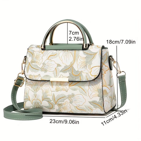 Floral Embroidered Crossbody Bag, Large Capacity with Zipper Closure, Polyester Lined, Versatile Commuter Handbag, Luxurious & Fashionable Design, Edge Paint Detail - Available in Black, Beige, Pink, Khaki, Green - Image 4