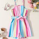 Stylish Casual Sleeveless Belted Jumpsuit with Straps for Outdoor Spring And Summer Wear.