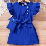 3pcs Set for Little Girls: Outdoor Sports Flying Sleeve Dress + Bag - Image 3