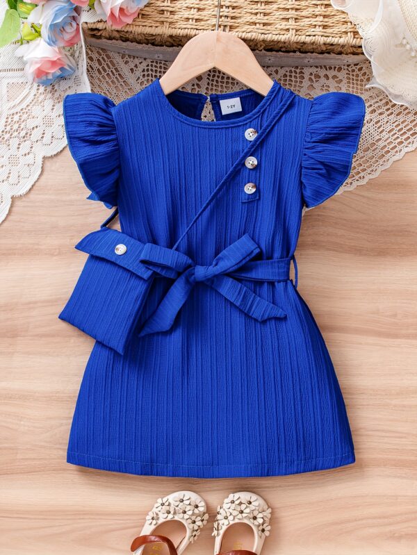 3pcs Set for Little Girls: Outdoor Sports Flying Sleeve Dress + Bag - Image 3