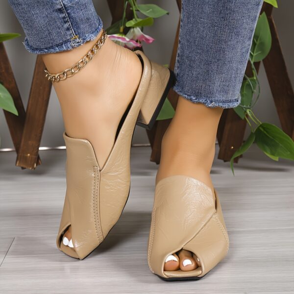Women's Stylish Solid Color Sandals, Slip On Peep Toe Walking Comfort Block Heels, Versatile Vacation Mules Koningsdag/King's Day - Image 3