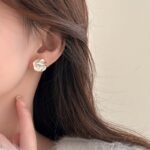 Elegant Camellia Flower Stud Earrings, Vintage Style, Alloy with 925 Silver Ear Post, Women's Fashion Jewelry, All-Season Accessory for Daily & Vacation Wear - Image 7