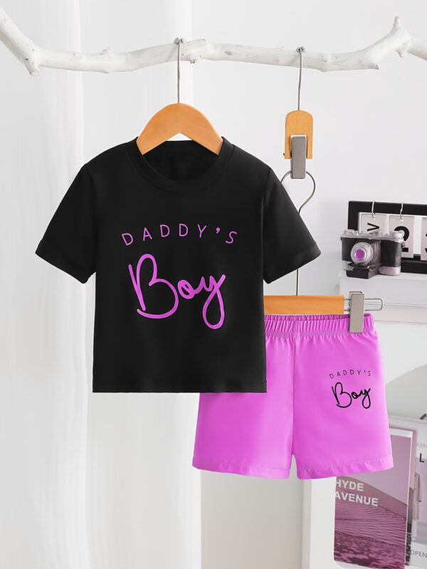 2pcs Summer Outdoors Boys' Casual Letter Print T-Shirt and Shorts Set, Daddy'S Boy, Soft Knit Polyester with Slight Stretch, Short Sleeve, Crew Neck, for Boys, for Outdoor - Image 4