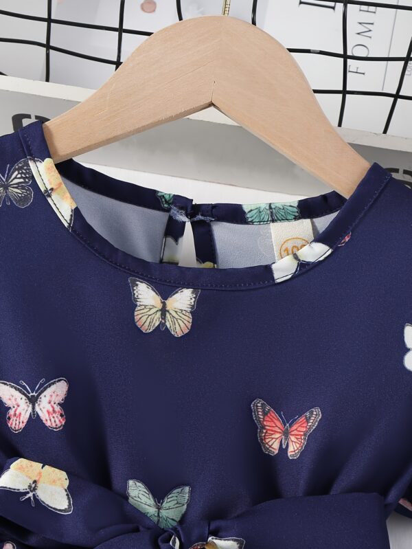 Waddling Girl Elegant Butterfly Pattern Print Tiered Skirt with Three-Layer Hem Suitable for Summer - Image 3