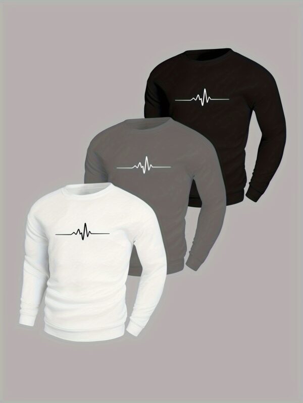 ECG Pattern Print Men's Long Sleeve Crew Neck Sweatshirt, Pullover Sweatshirt, Casual Comfortable Versatile Top For Spring & Autumn, Outdoor Sports - Image 10