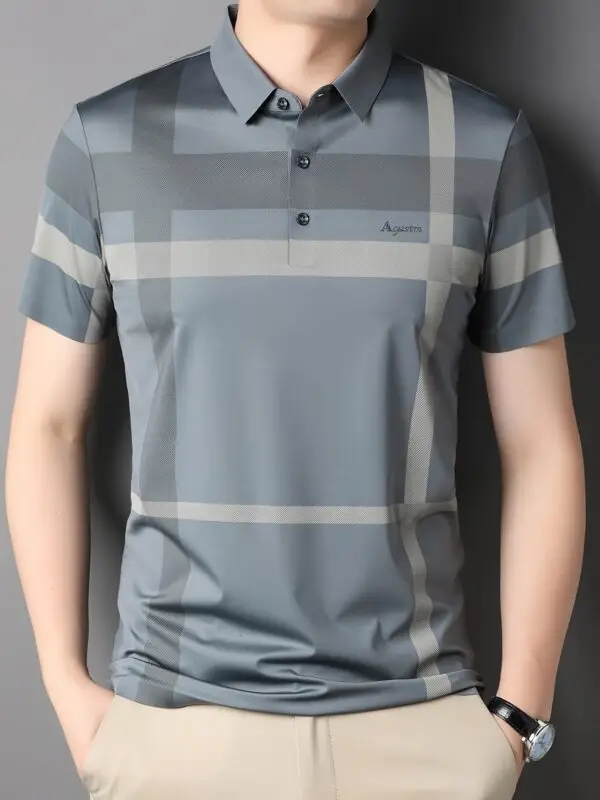 Men's Summer Plaid Shirt - Casual Short Sleeve, Nylon Blend, Stretch Fabric, Non-Transparent - Image 2