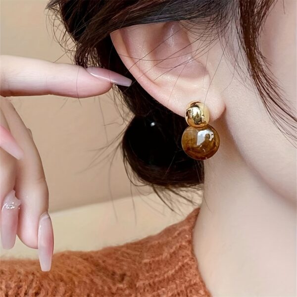 Boho Style 14K Golden Plated Copper Geometric Drop & Dangle Earrings for Women - Fashion Round Resin Textured Earrings, Stainless Steel Ear Needle, No Mosaic Material, Suitable for Party Occasions, All Seasons - Image 3